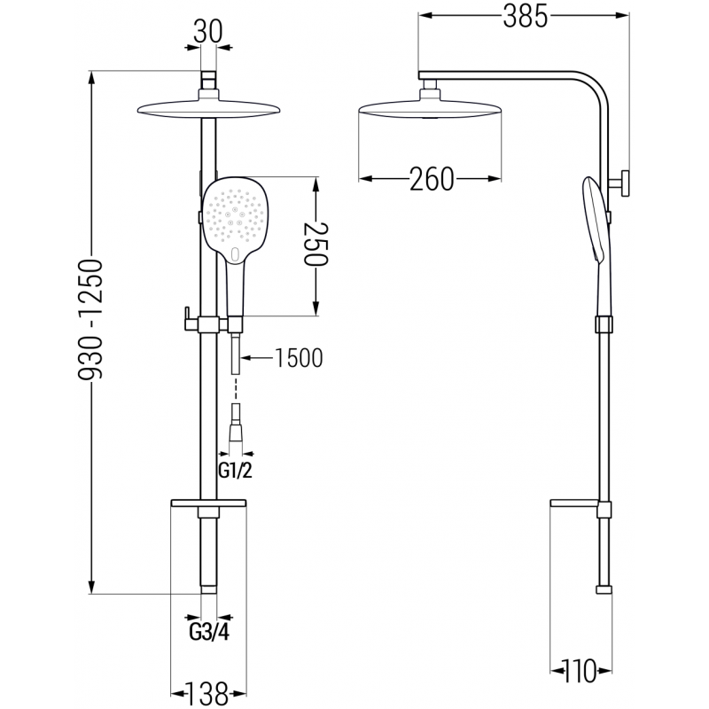 Mexen Q22 sprchový stĺp, chróm - 798222295-00