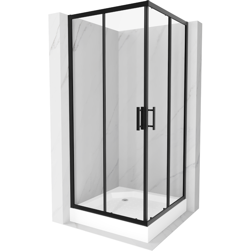 Mexen Rio štvorcový sprchovací kút 90 x 90 cm, transparentný, čierny + sprchová vanička, biela - 860-090-090-70-00-4510