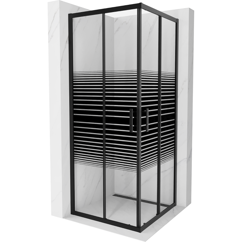 Mexen Rio štvorcový sprchovací kút 80 x 80 cm, čierne pásy, čierny - 860-080-080-70-20