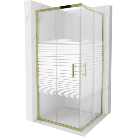 Mexen Rio štvorcový sprchový kút 90 x 90 cm, biele pruhy, zlatý - 860-090-090-50-20