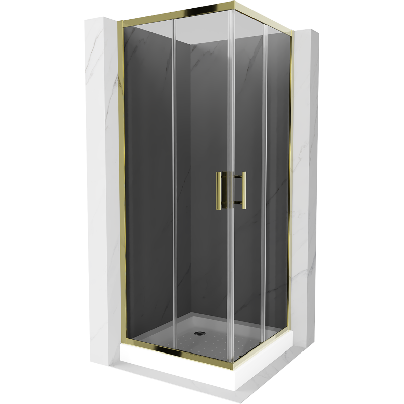 Mexen Rio štvorcová sprchová kabína 80 x 80 cm, grafit, zlatá + sprchová vanička Rio, biela - 860-080-080-50-40-4510