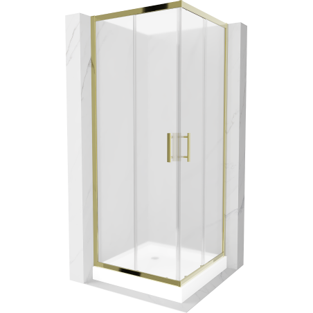Mexen Rio štvorcový sprchový kút 80 x 80 cm, matný, zlatý + vanička, biely - 860-080-080-50-30-4510