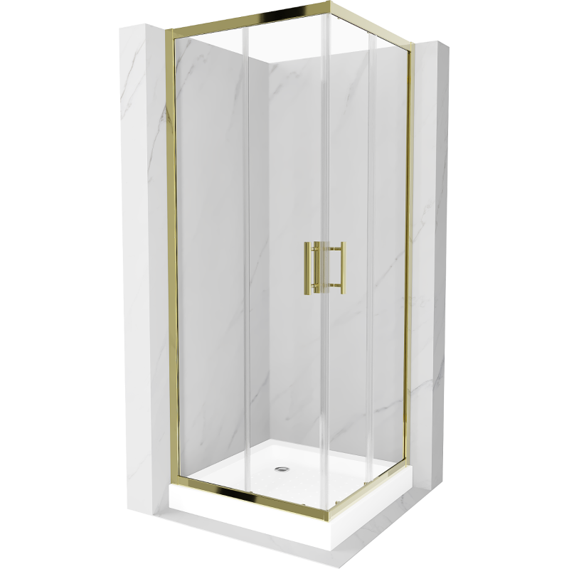 Mexen Rio štvorcový sprchový kút 80 x 80 cm, transparentný, zlatý + sprchová vanička, biela - 860-080-080-50-00-4510