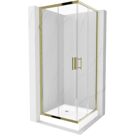 Mexen Rio štvorcový sprchový kút 80 x 80 cm, transparentný, zlatý + sprchová vanička, biela - 860-080-080-50-00-4510