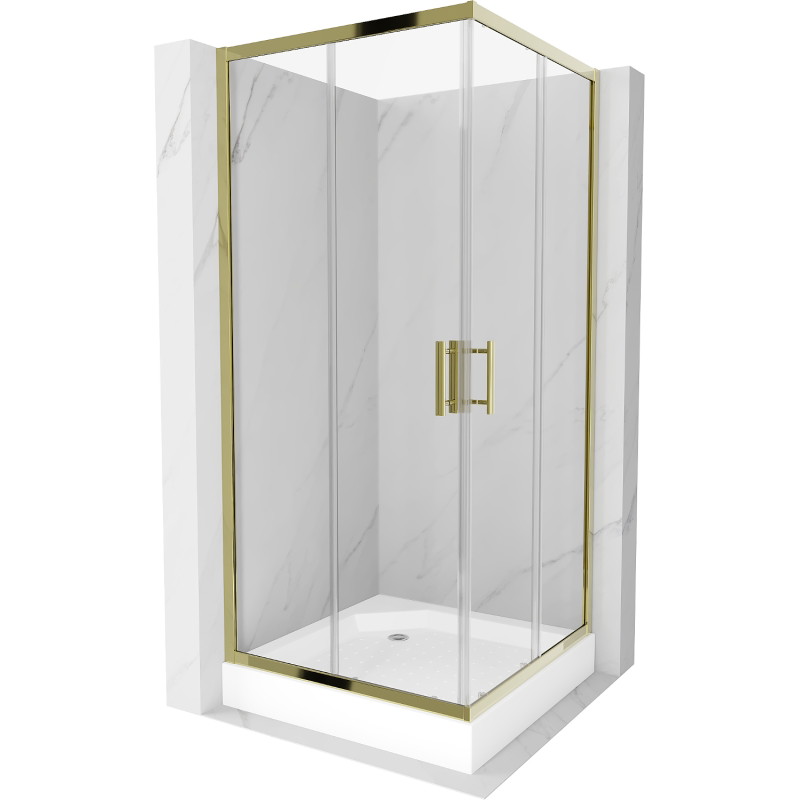 Mexen Rio štvorcová sprchová kabína 90 x 90 cm, transparentná, zlatá + vanička, biela - 860-090-090-50-00-4510