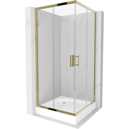 Mexen Rio štvorcová sprchová kabína 90 x 90 cm, transparentná, zlatá + sprchová vanička, biela - 860-090-090-50-00-4510
