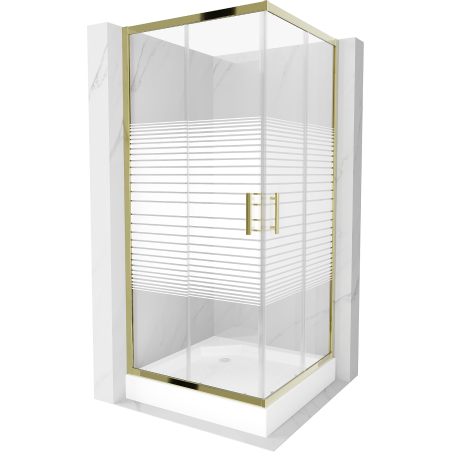 Mexen Rio štvorcová sprchová kabína 90 x 90 cm, pruhy, zlatá + závesný bidet Rio, biela- 860-090-090-50-20-4510