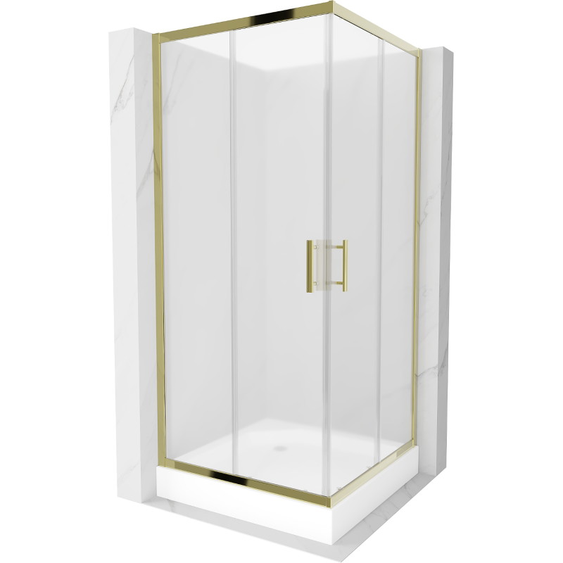 Mexen Rio štvorcová sprchová kabína 90 x 90 cm, námraza, zlatá + sprchová vanička, biela - 860-090-090-50-30-4510