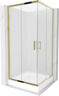 Mexen Rio štvorcová sprchová kabína 90 x 90 cm, námraza, zlatá + sprchová vanička, biela - 860-090-090-50-30-4510
