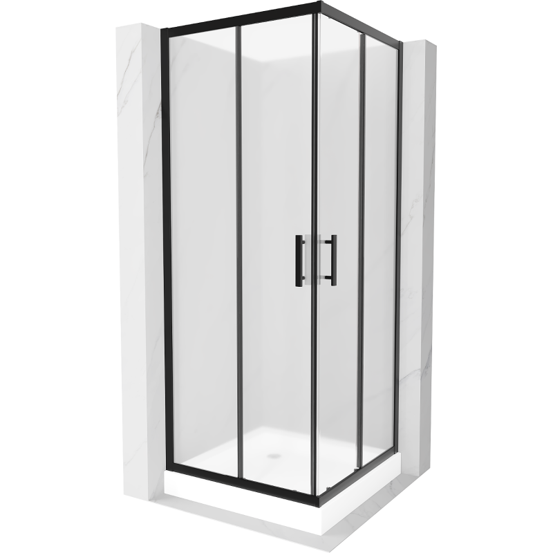 Mexen Rio štvorcový sprchový kút 80 x 80 cm, matný, čierny + vanička, biely - 860-080-080-70-30-4510