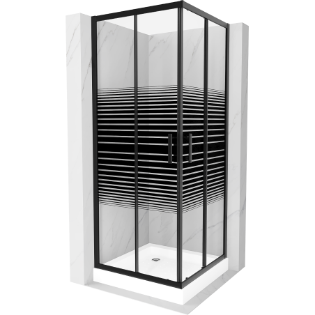 Mexen Rio štvorcový sprchovací kút 80 x 80 cm, čierne pruhy, čierna + sprchová vanička Rio, biela - 860-080-080-70-20-4510