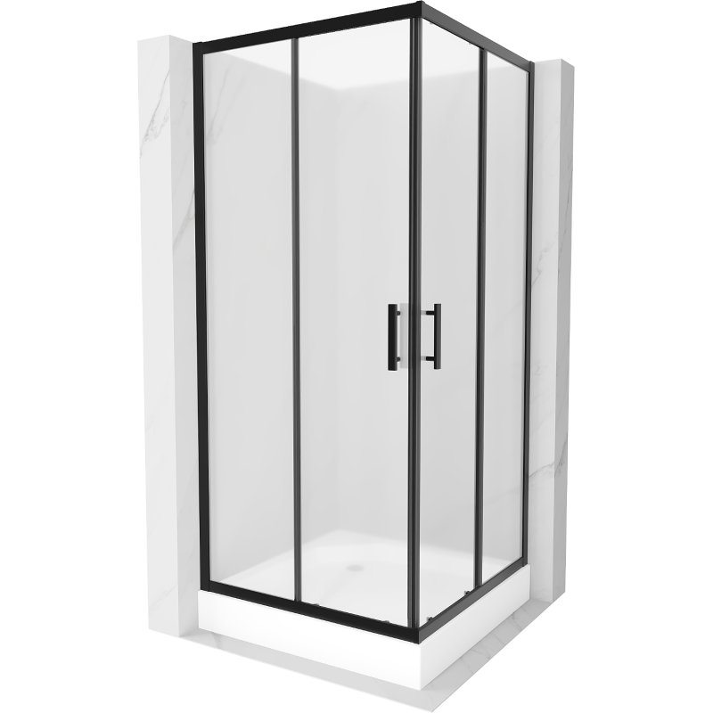 Mexen Rio štvorcová sprchová kabína 90 x 90 cm, mráz, čierna + vanička Rio, biela - 860-090-090-70-30-4510