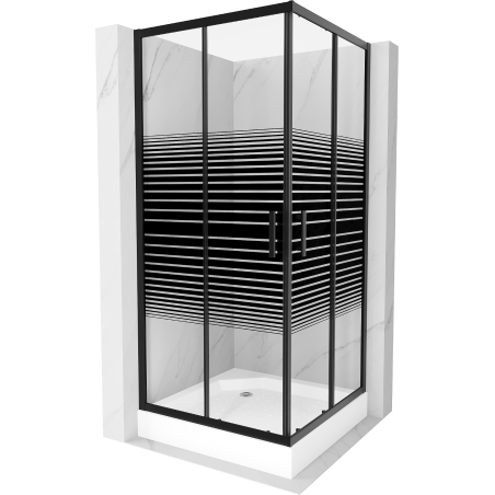 Mexen Rio štvorcový sprchovací kút 90 x 90 cm, čierne pásy, čierny + vanička Rio, biela - 860-090-090-70-20-4510