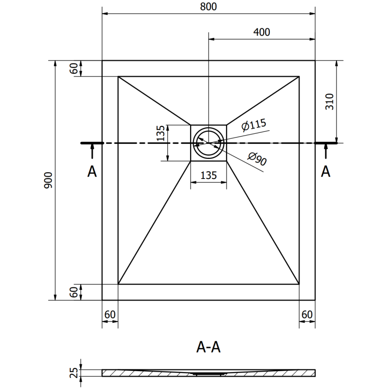 Mexen Stone+ kompozitová obdĺžniková sprchová vanička 90 x 80 cm, antracitová - 44718090