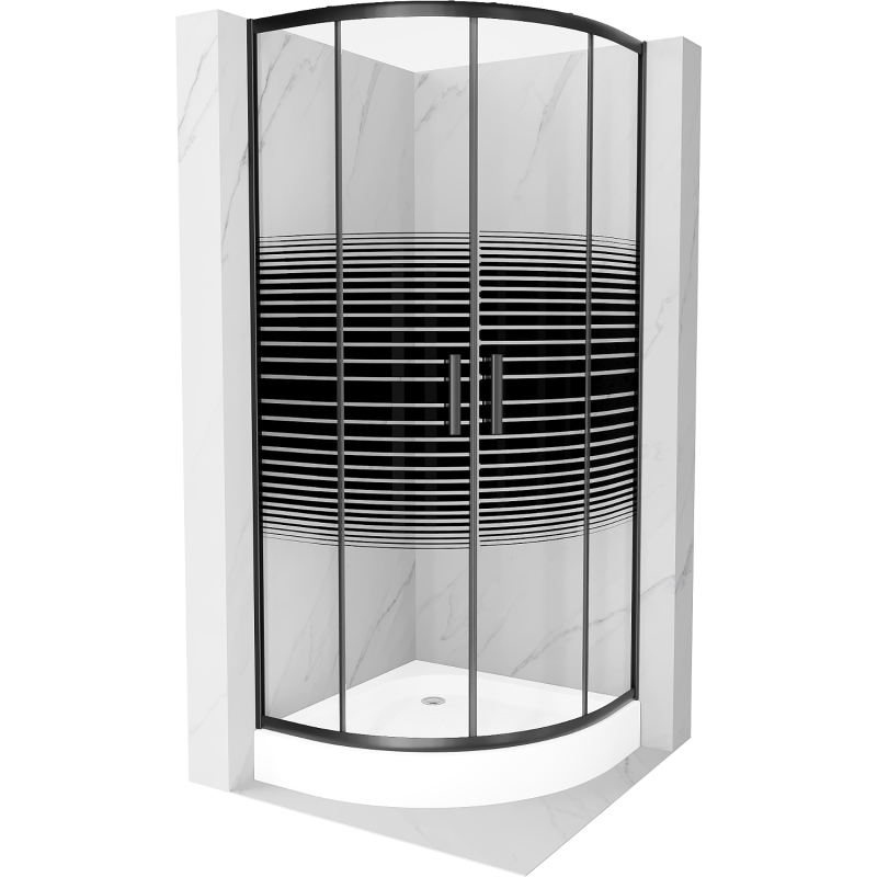 Mexen Rio polkruhový sprchovací kút 70 x 70 cm, čierne pásy, čierna + sprchová vanička, biela - 863-070-070-70-20-4710