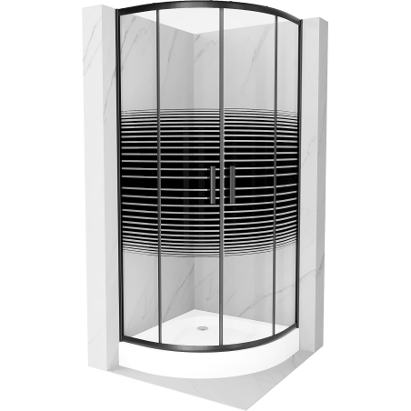 Mexen Rio polkruhový sprchovací kút 70 x 70 cm, čierne pásy, čierna + sprchová vanička, biela - 863-070-070-70-20-4710