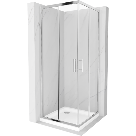 Mexen Rio štvorcová sprchová kabína 90 x 90 cm, transparentná, chróm + vanička Flat, biela - 860-090-090-01-00-4010