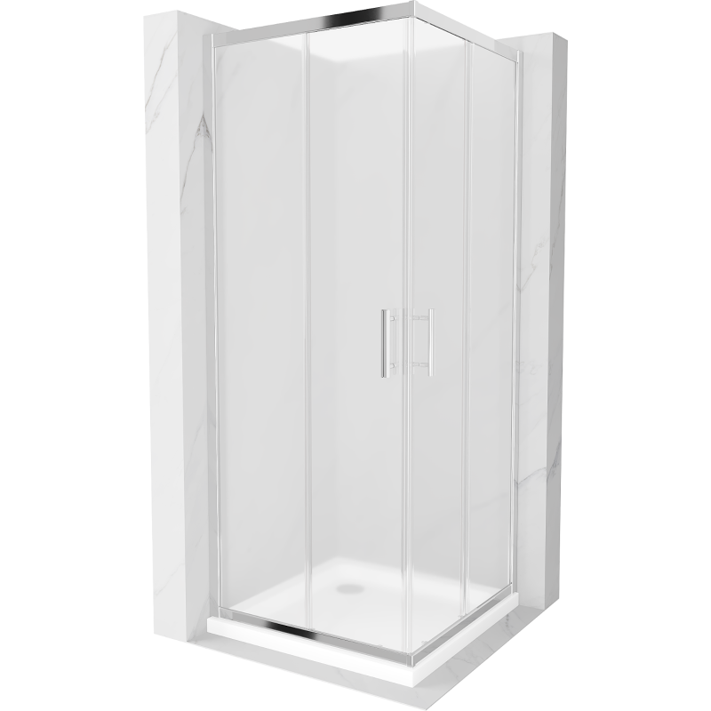 Mexen Rio štvorcový sprchovací kút 70 x 70 cm, mrazený, chróm + vanička Flat, biela - 860-070-070-01-30-4010