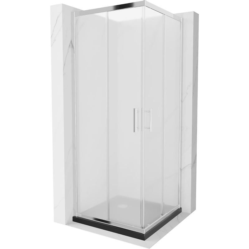 Mexen Rio štvorcový sprchový kút 80 x 80 cm, matný, chróm + vanička Flat, čierny - 860-080-080-01-30-4070