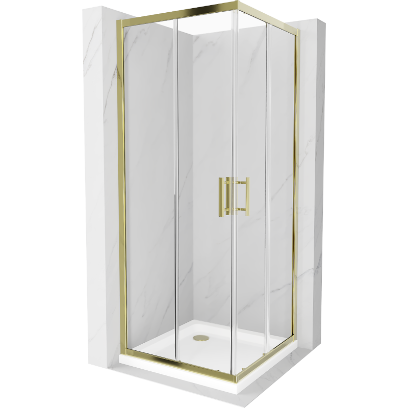 Mexen Rio sprchovací kút štvorcový 70 x 70 cm, transparentný, zlatý + plochá vanička, biela - 860-070-070-50-00-4010G