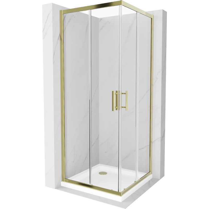 Mexen Rio štvorcový sprchový kút 70 x 70 cm, priehľadný, zlatý + brodisko Flat, biele - 860-070-070-50-00-4010G