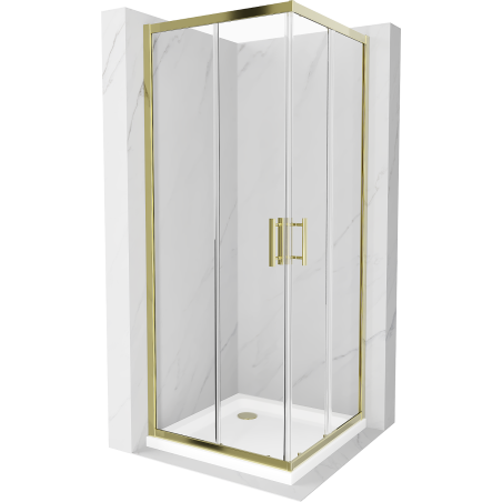 Mexen Rio sprchová kabína štvorcová 80 x 80 cm, transparentná, zlatá + vanička Flat, biela - 860-080-080-50-00-4010G
