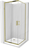 Mexen Rio štvorcový sprchový kút 80 x 80 cm, transparentný, zlatý + vanička Flat, biela - 860-080-080-50-00-4010G