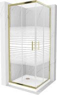 Mexen Rio štvorcová sprchová kabína 70 x 70 cm, pruhy, zlatá + závesný bidet Flat, biela- 860-070-070-50-20-4010G