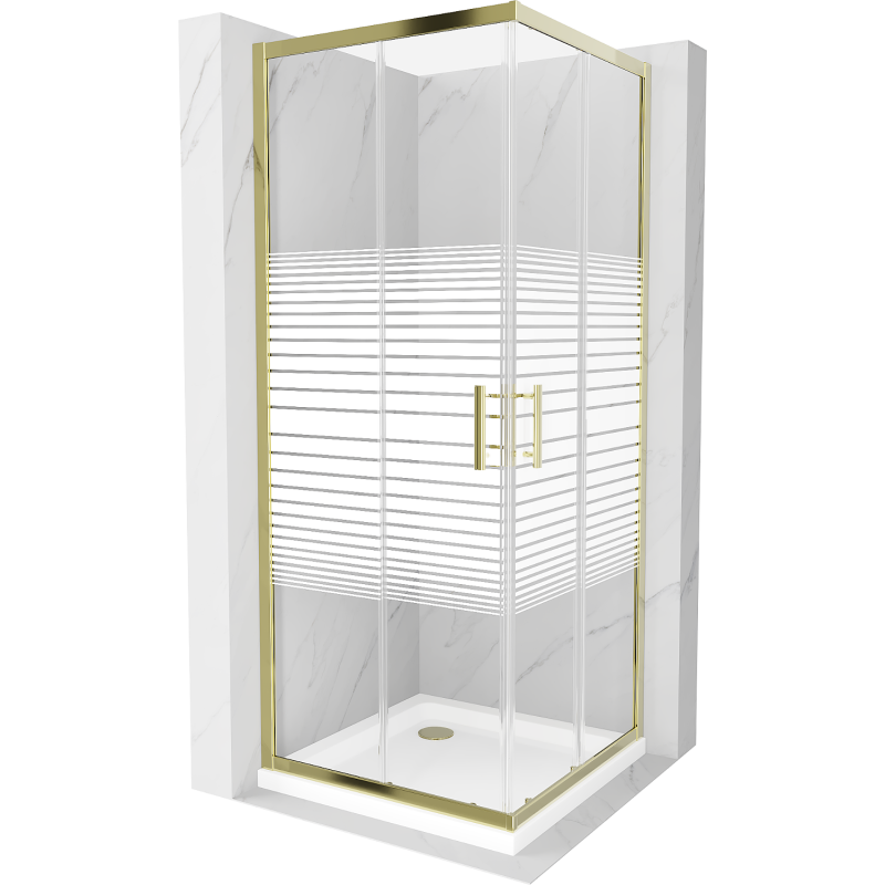Mexen Rio štvorcový sprchovací kút 80 x 80 cm, biele pruhy, zlatý + Flat sprchová vanička, biela - 860-080-080-50-20-4010G