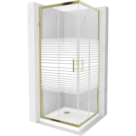 Mexen Rio štvorcový sprchovací kút 80 x 80 cm, biele pruhy, zlatý + Flat sprchová vanička, biela - 860-080-080-50-20-4010G