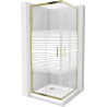 Mexen Rio štvorcový sprchovací kút 80 x 80 cm, biele pruhy, zlatý + Flat sprchová vanička, biela - 860-080-080-50-20-4010G