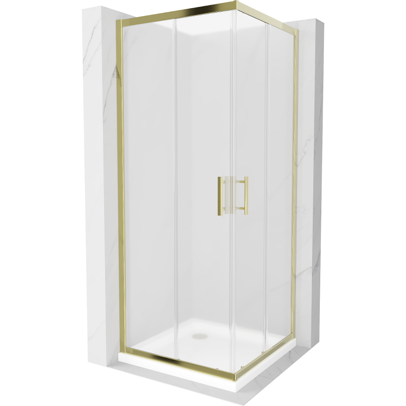 Mexen Rio štvorcový sprchový kút 80 x 80 cm, mrazený, zlatý + Flat vanička, biela - 860-080-080-50-30-4010G