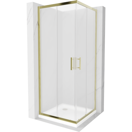 Mexen Rio štvorcový sprchový kút 80 x 80 cm, mrazený, zlatý + Flat vanička, biela - 860-080-080-50-30-4010G