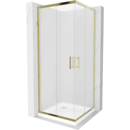 Mexen Rio štvormiestna sprchová kabína 90 x 90 cm, matná, zlatá + plochá vanička, biela - 860-090-090-50-30-4010G