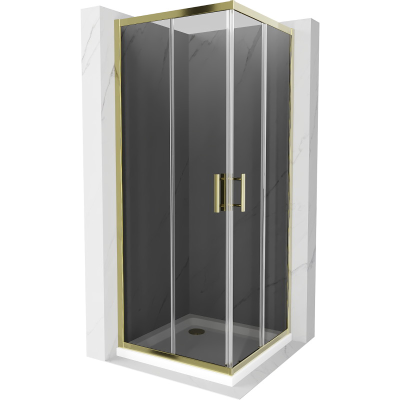 Mexen Rio štvorcový sprchovací kút 80 x 80 cm, grafit, zlatý + Flat vanička, biela - 860-080-080-50-40-4010G