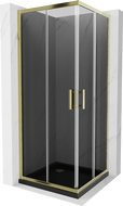 Mexen Rio štvorcová sprchová kabína 80 x 80 cm, grafitová, zlatá + vanička Flat, čierna- 860-080-080-50-40-4070G