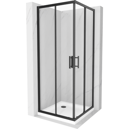 Mexen Rio štvorcový sprchový kút 70 x 70 cm, priehľadný, čierny + vanička Flat, biela - 860-070-070-70-00-4010B