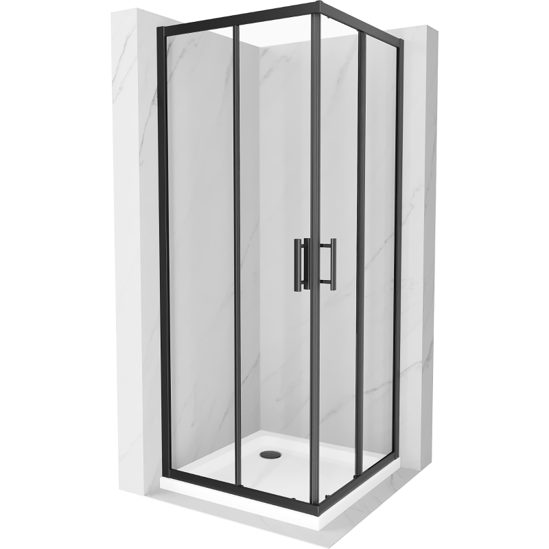 Mexen Rio štvorcový sprchový kút 80 x 80 cm, priehľadný, čierny + vanička Flat, biela - 860-080-080-70-00-4010B