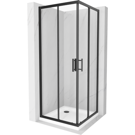 Mexen Rio štvorcový sprchový kút 80 x 80 cm, priehľadný, čierny + vanička Flat, biela - 860-080-080-70-00-4010B