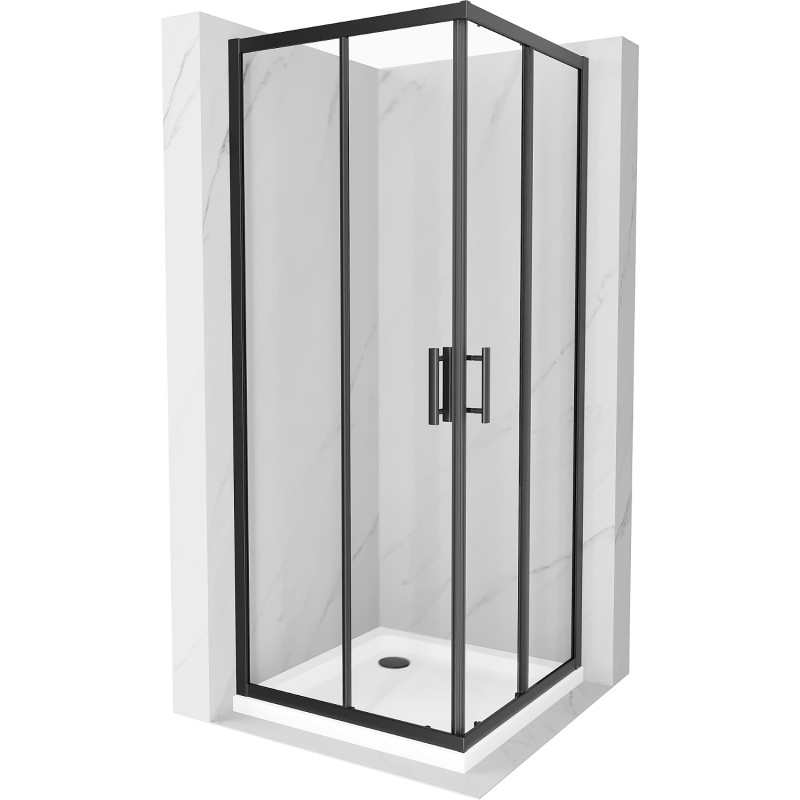 Mexen Rio štvorcová sprchová kabína 90 x 90 cm, transparentná, čierna + plochá vanička, biela - 860-090-090-70-00-4010B