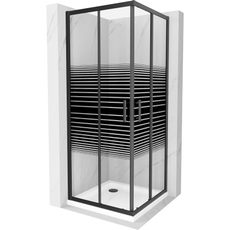 Mexen Rio štvorcový sprchovací kút 90 x 90 cm, čierne pruhy, čierny + vanička Flat, biely - 860-090-090-70-20-4010B