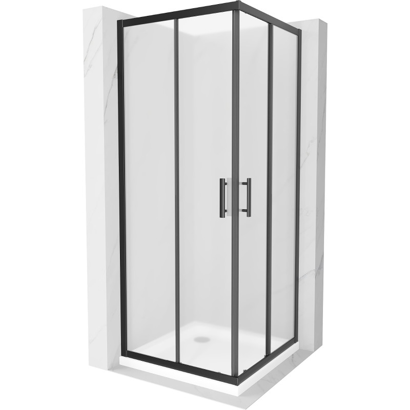 Mexen Rio štvorcový sprchový kút 70 x 70 cm, mráz, čierny + Flat vanička, biela - 860-070-070-70-30-4010B
