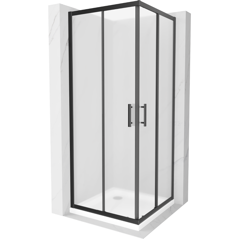 Mexen Rio štvorcový sprchovací kút 80 x 80 cm, matný, čierny + vanička Flat, biela - 860-080-080-70-30-4010B