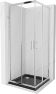Mexen Rio štvorcová sprchová kabína 70 x 70 cm, transparentná, chróm + vanička Flat, čierna - 860-070-070-01-00-4070
