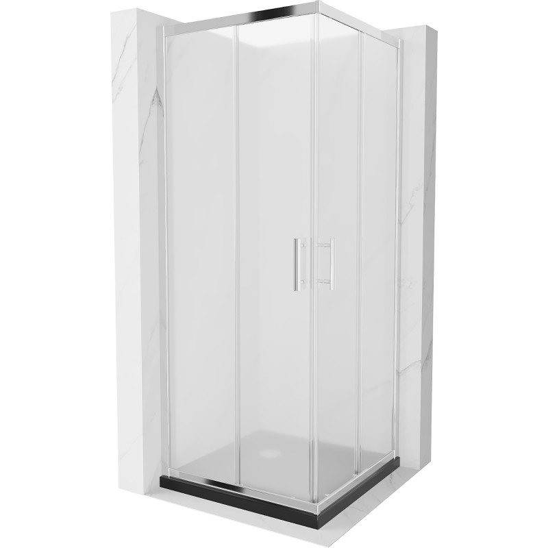 Mexen Rio štvorcový sprchovací kút 70 x 70 cm, mrazené, chróm + vanička Flat, čierna - 860-070-070-01-30-4070