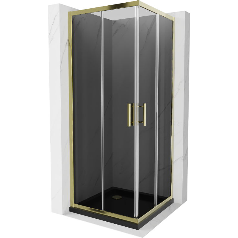 Mexen Rio štvorcový sprchový kút 70 x 70 cm, grafit, zlatý + Flat vanička, čierna - 860-070-070-50-40-4070G
