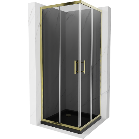 Mexen Rio štvorcový sprchový kút 70 x 70 cm, grafit, zlatý + Flat vanička, čierna - 860-070-070-50-40-4070G