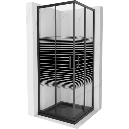 Mexen Rio štvorcový sprchovací kút 70 x 70 cm, čierne pruhy, čierny + vanička Flat, čierna - 860-070-070-70-20-4070B