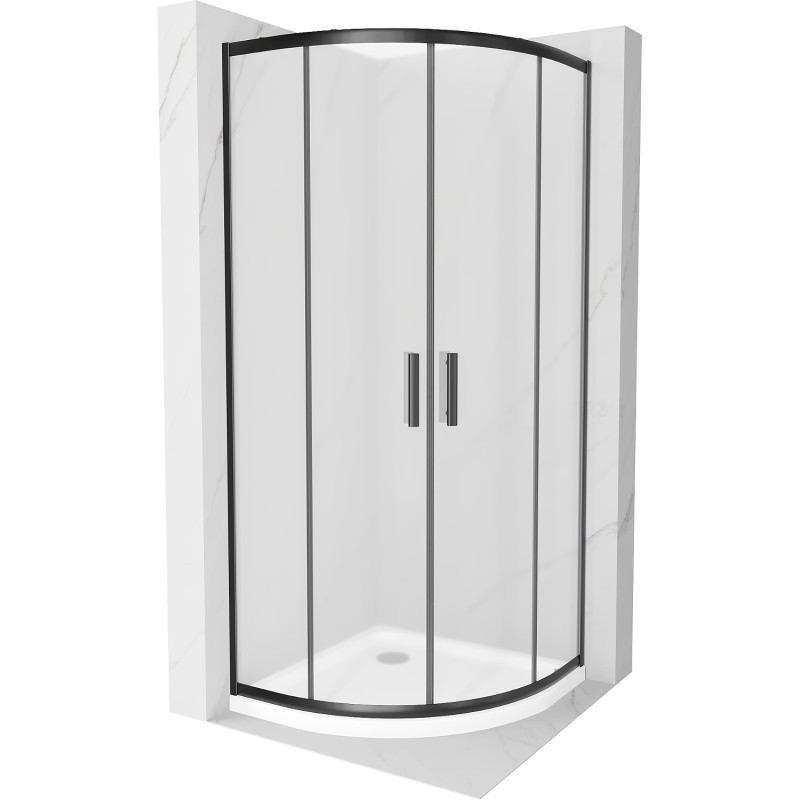 Mexen Rio sprchový kút polkruhový 80 x 80 cm, mliečny, čierny + vanička Flat, biely - 863-080-080-70-30-4110B