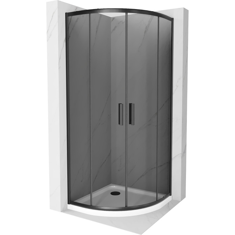 Mexen Rio sprchový kút polkruhový 80 x 80 cm, grafit, čierny + sprchová vanička Flat, biela - 863-080-080-70-40-4110B
